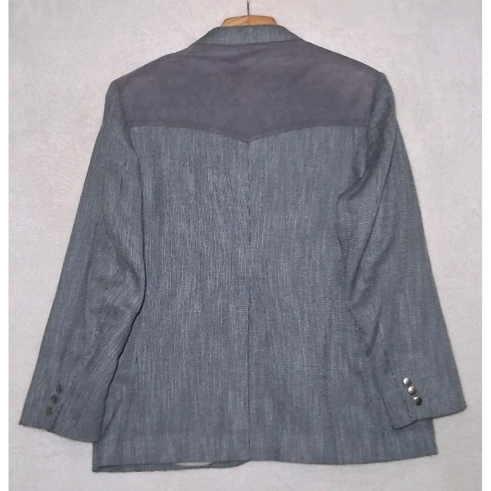 VTG Pendleton Western Sport Coat Blazer Mens 46 Grey Rayon Tweed Suede Shoulder